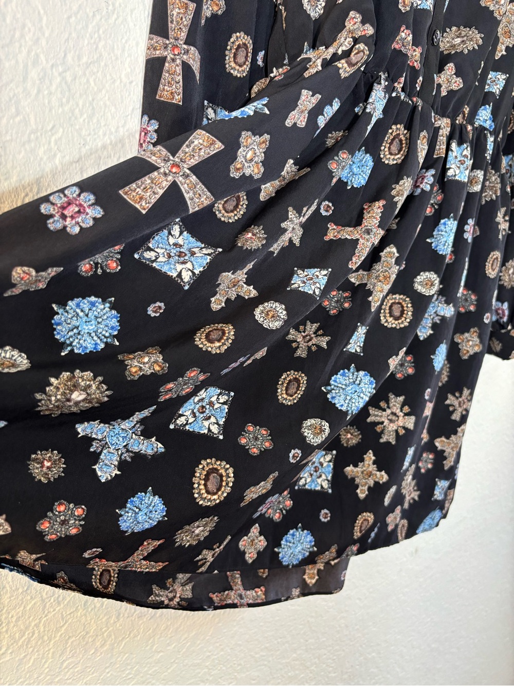 NWT Line & Dot Black Jewel Print Rhinestone Collar Long Sleeve Mini Dress Small - Picture 9 of 14